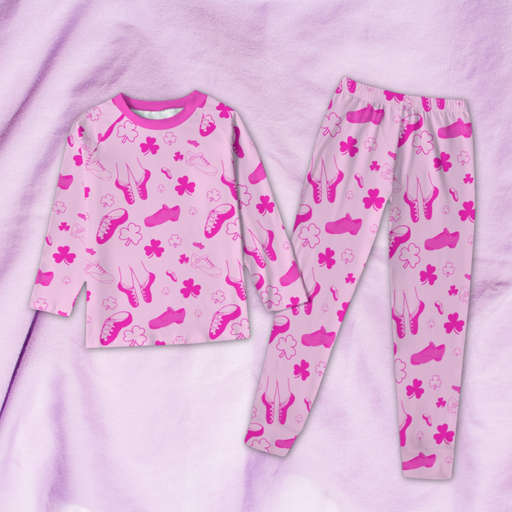 Girls Pink PajamasPajama SetChildren's Dance Pajamas,Cute Pajamas,Dance Pajamas,girls classic pajamas,Girls Dance Pajamas,Girls Irish Dance Pajamas,Girls long sleeve pajamas,Girls Pajamas,Irish Dance Pajamas,Irish Dance PJ Set,Irish Step Dance Pajamas,Kid