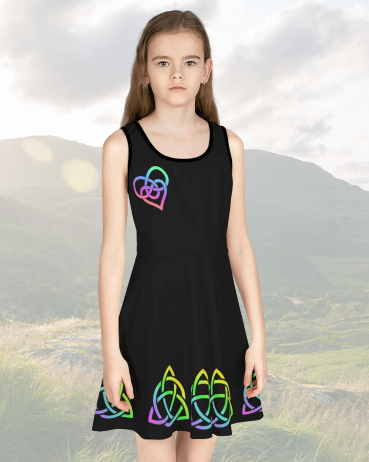 Celtic Rainbow & Black Sleeveless DressGirls DressAll Over Print,AOP,AOP Clothing,baby girl clothes,baby girl dresses,celtic,Celtic Apparel,celtic apparrel,celtic clothing,celtic dress,Celtic Fusion,Celtic knot,Celtic Knot Dress,Celtic Outfit,Dress for Ir